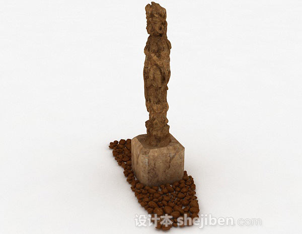 设计本中式棕色人像雕塑3d模型下载