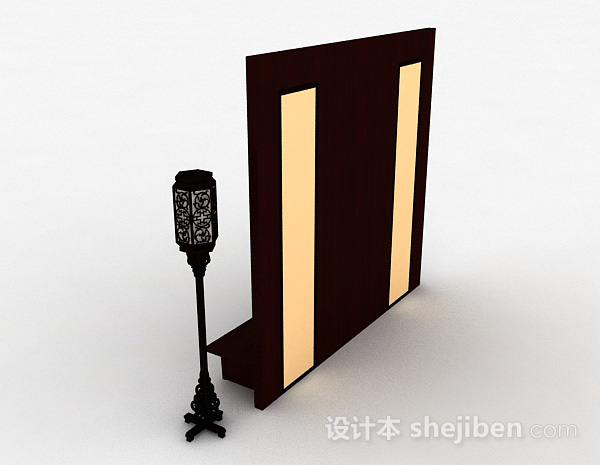 设计本中式枣红色木质电视背景墙3d模型下载
