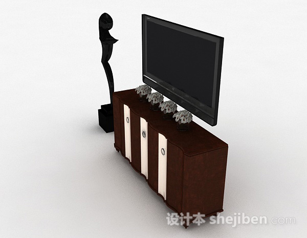 设计本欧式风格棕色雕花电视柜3d模型下载