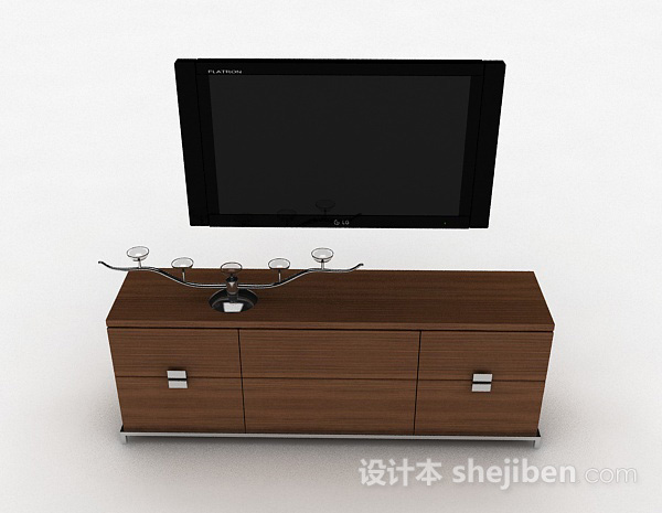 现代风格现代风格棕色木质电视柜3d模型下载