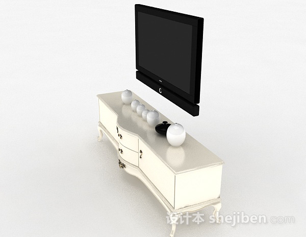 设计本欧式白色木质雕花电视柜3d模型下载
