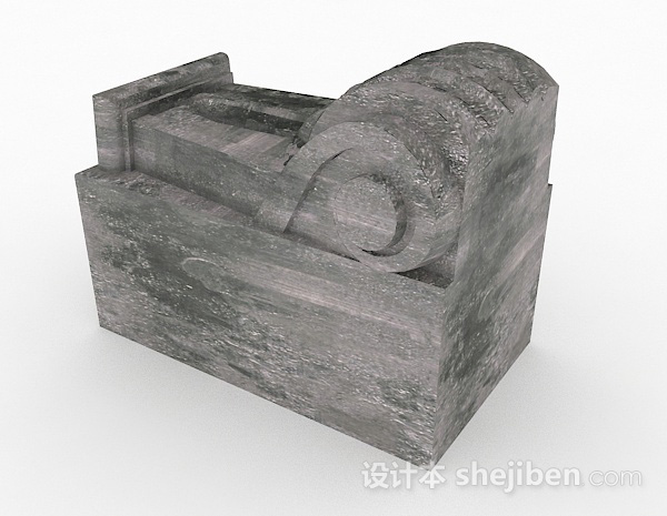 设计本现代风格灰色石头雕塑品3d模型下载