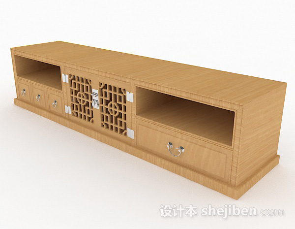 免费黄色木质电视柜3d模型下载
