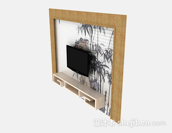 设计本白色简约电视柜别景墙3d模型下载