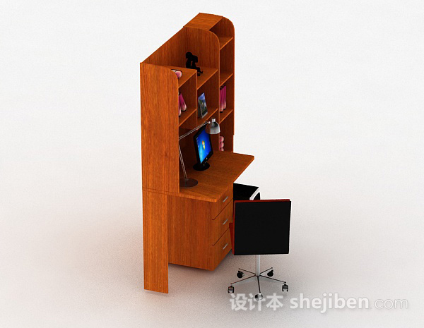 免费棕色书桌柜3d模型下载