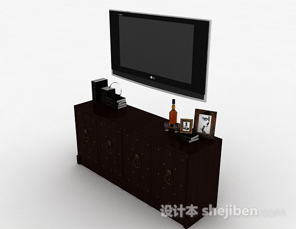 免费中式风格传统棕色木质电视柜3d模型下载