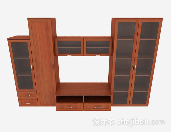 现代风格家居木质棕色电视柜3d模型下载