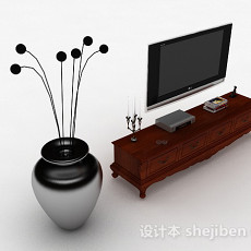 欧式风格枣红色木质电视柜3d模型下载