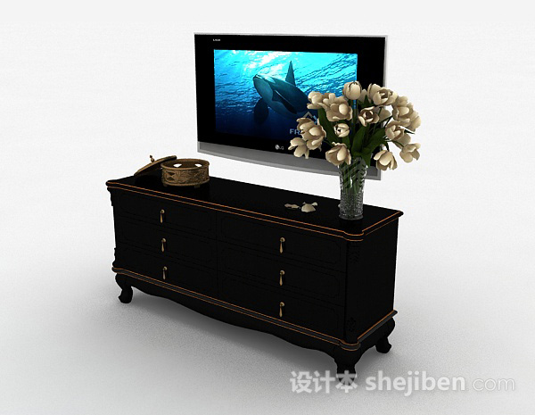 欧式风格欧式风黑色电视储物柜3d模型下载