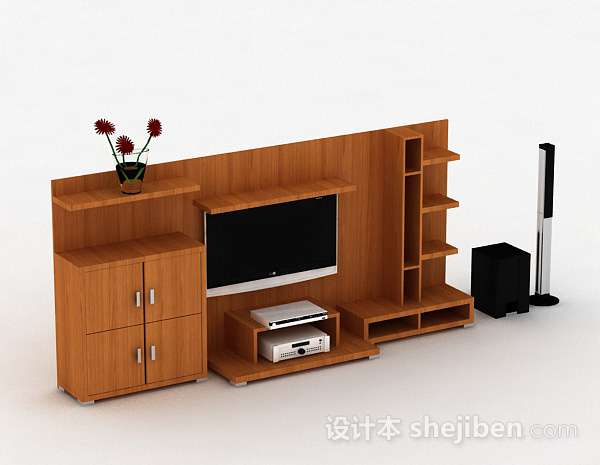 现代风格浅色木质花纹电视柜3d模型下载