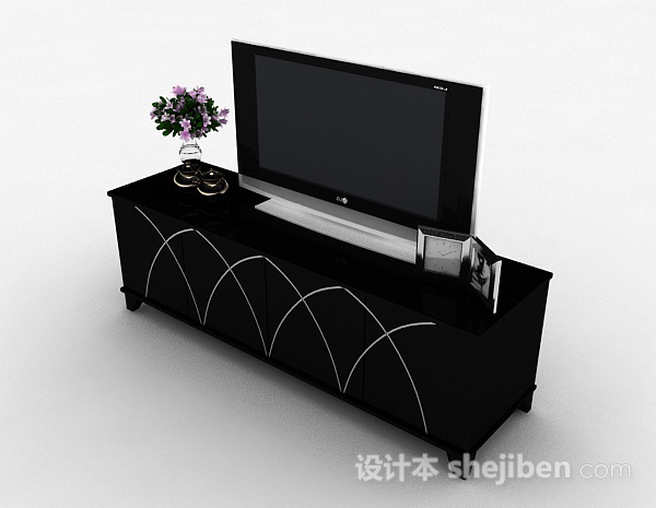 免费现代风格黑色烤漆电视柜3d模型下载