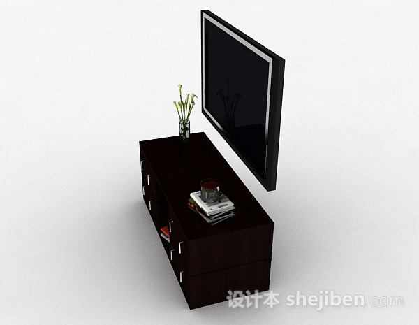 设计本现代风格棕色单个木质电视柜3d模型下载
