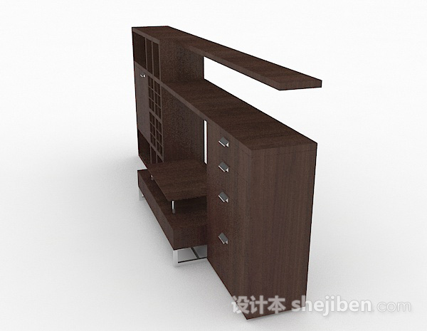 设计本家居棕色木质电视柜3d模型下载