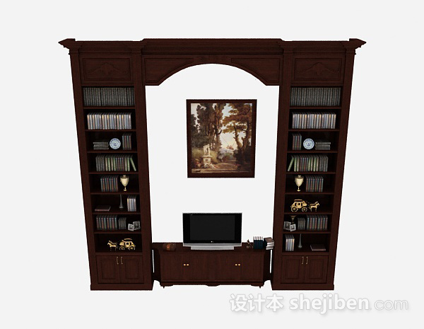 欧式风格欧式风格深棕色木质组合电视柜3d模型下载