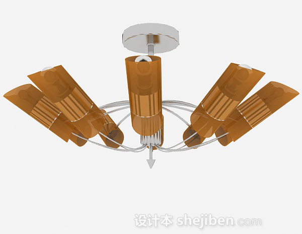 设计本现代风格棕色客厅圆形吊灯3d模型下载