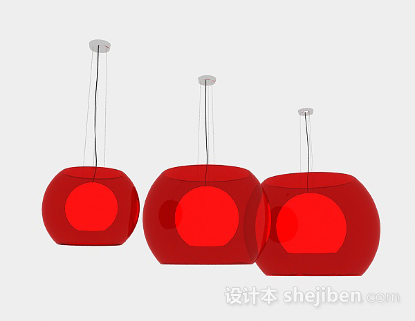 红色吊灯3d模型下载