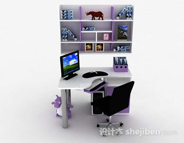 现代风格紫色书桌柜3d模型下载