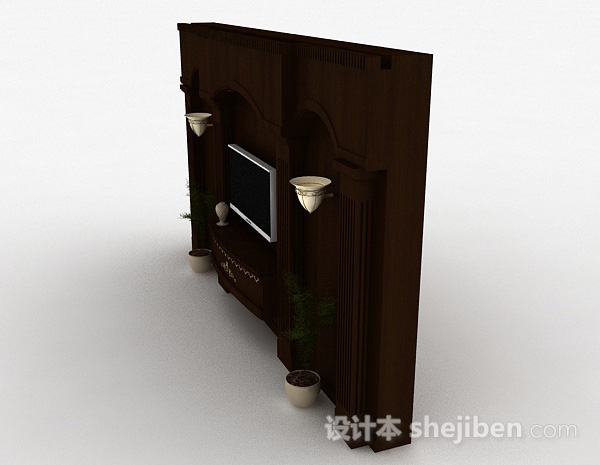 免费欧式风格木质浮雕电视背景墙3d模型下载