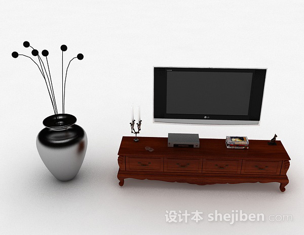 欧式风格欧式风格枣红色木质电视柜3d模型下载