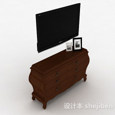 欧式风格棕色木质电视储物柜3d模型下载