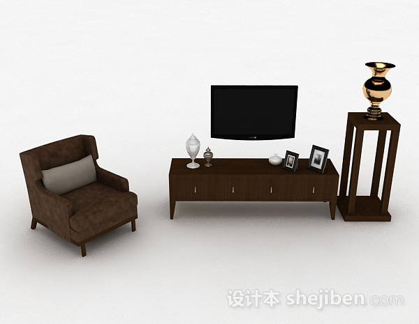 现代风格现代风格棕色木质组合电视柜3d模型下载
