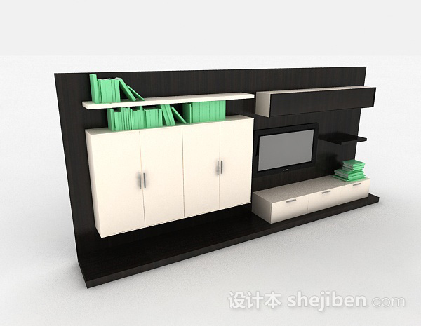 白色创意木质组合电视柜3d模型下载