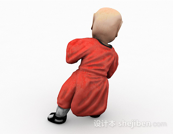 设计本中式风格红衣小孩家居摆件品3d模型下载