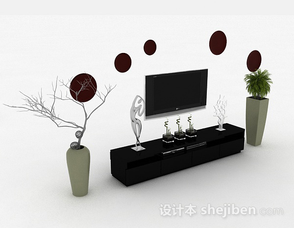 现代风格时尚黑色电视柜3d模型下载