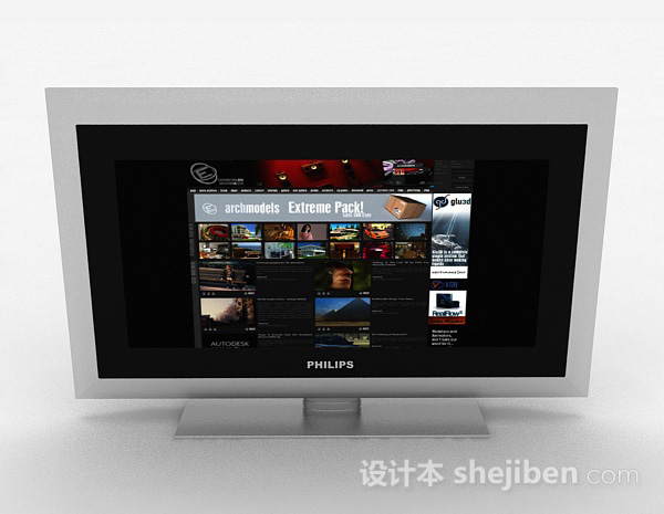 现代风格灰色电视机3d模型下载