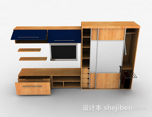 现代风格木质黄色电视柜3d模型下载