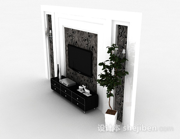 设计本现代风格木质黑色电视柜3d模型下载