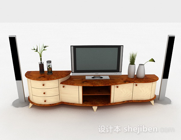 现代风格家居木质电视柜3d模型下载