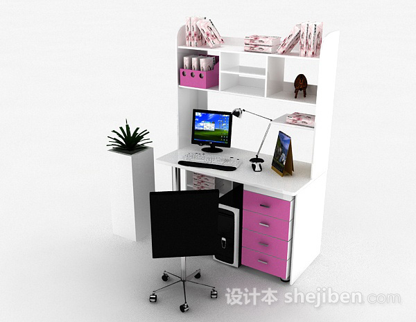 免费简约书桌柜3d模型下载