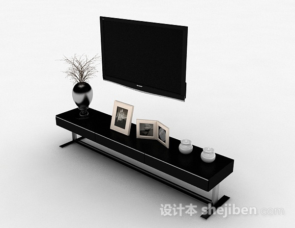 免费现代时尚黑色电视柜3d模型下载