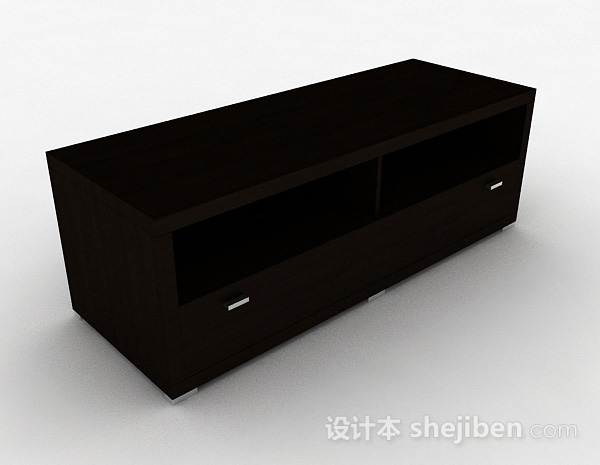 现代风格深棕色木质短款电视柜3d模型下载