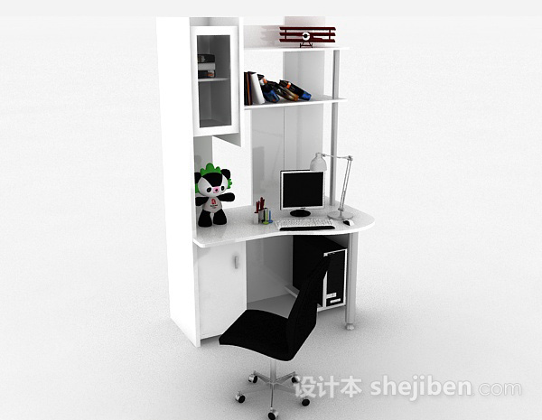 白色书桌柜3d模型下载