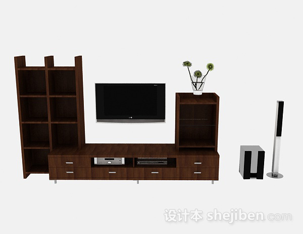 现代风格棕色电视柜3d模型下载