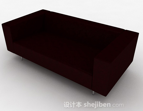 免费暗红色简约双人沙发3d模型下载