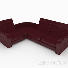 暗红色多人沙发3d模型下载