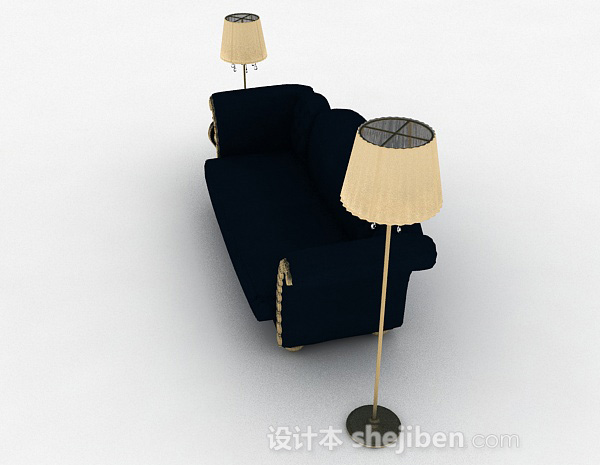 设计本欧式蓝色双人沙发3d模型下载