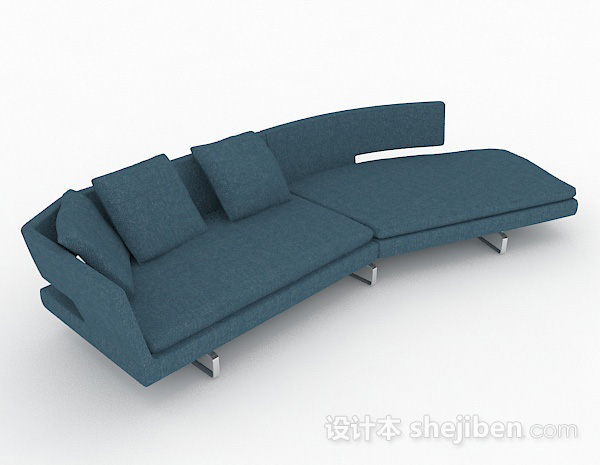 蓝色简约多人沙发3d模型下载