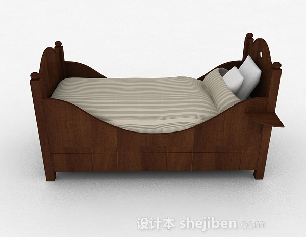 免费现代时尚棕色儿童单人床3d模型下载