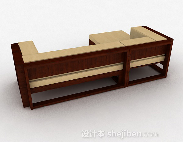 设计本棕色简约家居多人沙发3d模型下载