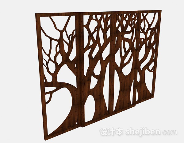 设计本创意棕色木质屏风隔断3d模型下载