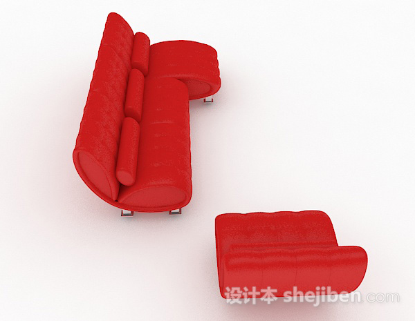 设计本红色组合沙发3d模型下载