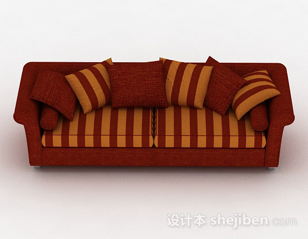 现代风格红色条纹双人沙发3d模型下载