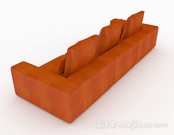 设计本橙色多人沙发3d模型下载