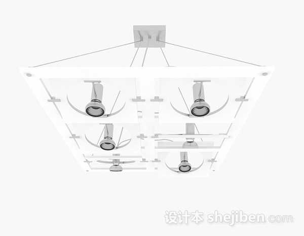 设计本现代风格白色方形客厅吊灯3d模型下载
