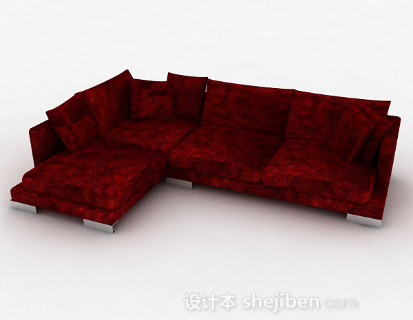 现代风格暗红色家居多人沙发3d模型下载