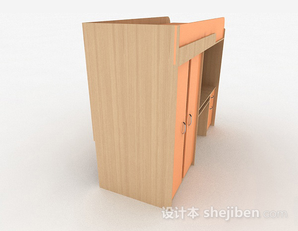 免费橙色上床下桌3d模型下载